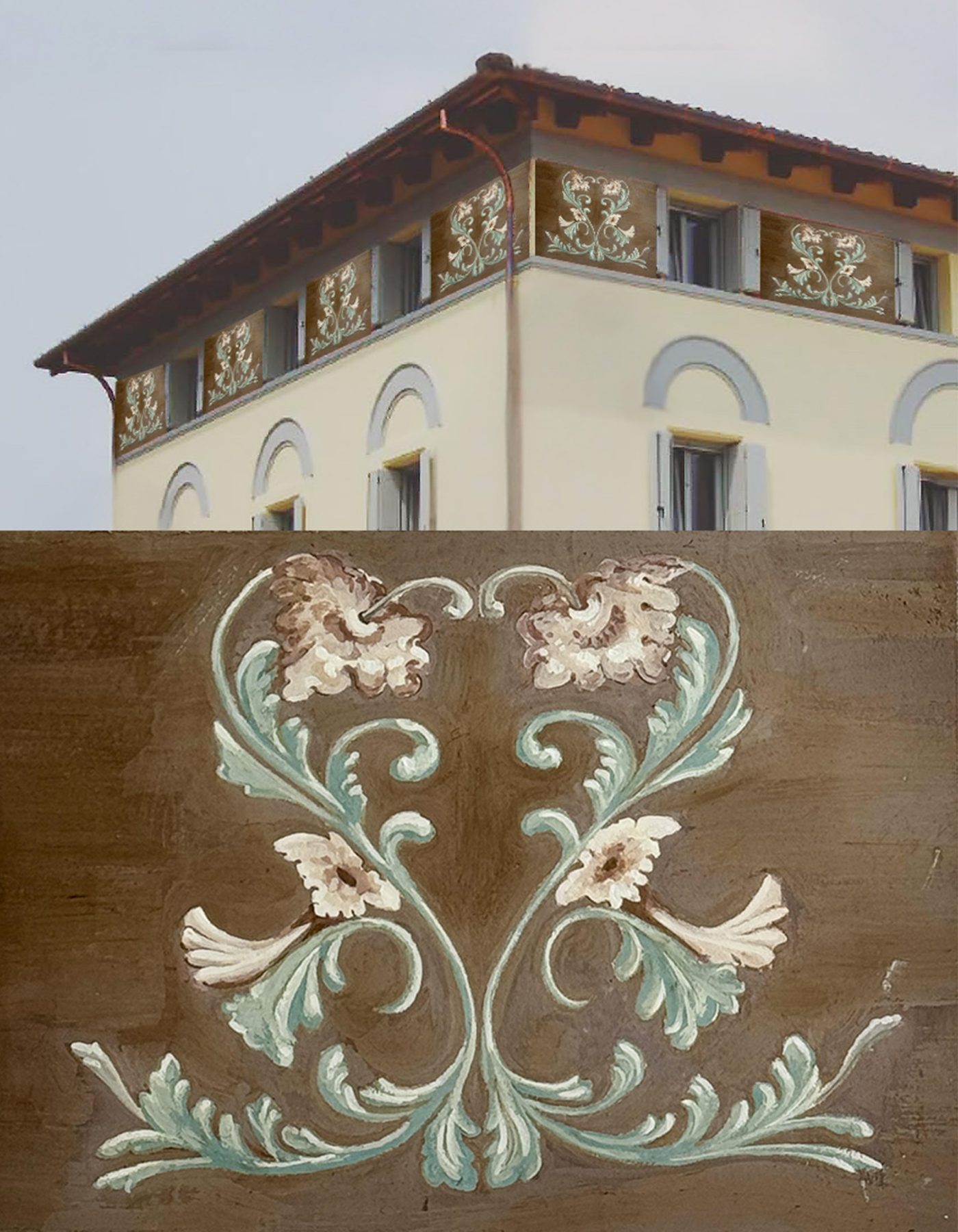 Affresco decorativo realizzato con tecniche antiche da Deco Duo decorazioni di interni su misura e conservazione dei beni culturali inella Svizzera italiana in Ticino