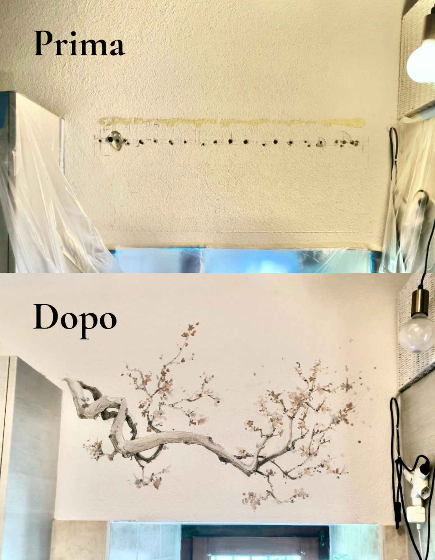 Prima e dopo Affresco decorativo realizzato con tecniche antiche da Deco Duo decorazioni di interni su misura e conservazione dei beni culturali inella Svizzera italiana in Ticino